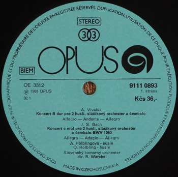 LP Johann Sebastian Bach: Concertos For Two Violins And Orchestra