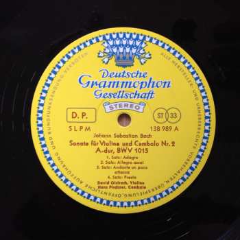 LP Johann Sebastian Bach: Violinsonaten A-dur, BWV 1015 · E-dur, BWV 1016