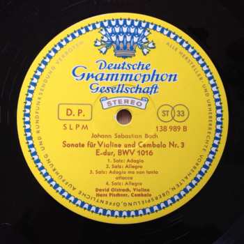 LP Johann Sebastian Bach: Violinsonaten A-dur, BWV 1015 · E-dur, BWV 1016