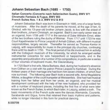 CD Johann Sebastian Bach: French Suites Nos. 1 & 2 BWV 812 & 813 • Italian Concerto • Chromatic Fantasia And Fugue