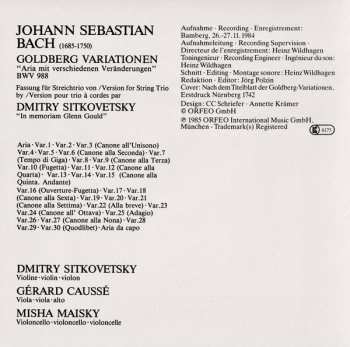 CD Johann Sebastian Bach: Goldberg-Variationen (Fassung Für Streichtrio = Version For String Trio = Version Pour Trio A Cordes)