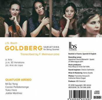 CD Johann Sebastian Bach: Goldberg Variations For String Quartet