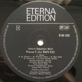LP Johann Sebastian Bach: Messe F-dur BWV 233 / Messe A-dur BWV 234