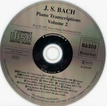 CD Johann Sebastian Bach: Piano Transcriptions Volume 2