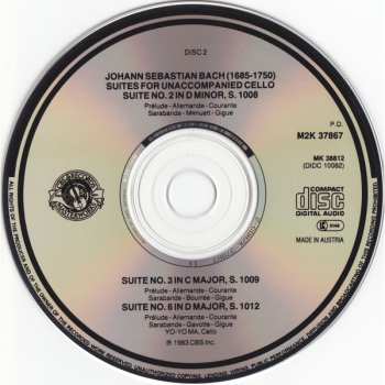 2CD Johann Sebastian Bach: The 6 Unaccompanied Cello Suites = 6 Suiten Für Violoncello = Les 6 Suites Pour Violoncelle Seul (Complete)