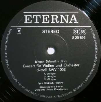 LP Johann Sebastian Bach: Violinkonzert E-dur BWV 1042 / Violinkonzert D-moll BWV 1052