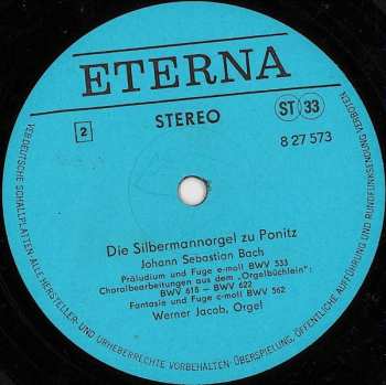 LP Johann Sebastian Bach: Die Silbermannorgel Zu Ponitz - Werner Jacob Spielt Bach