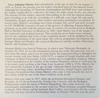 CD Johanna Martzy: Vol. 1