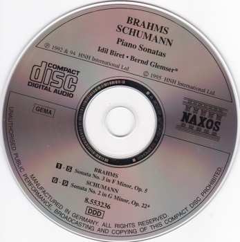 CD Robert Schumann: Brahms Piano Sonata No. 3 In F Minor, Op. 5  Schumann Piano Sonata No. 2 In G Minor, Op. 22