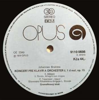 LP Johannes Brahms: Concerto No.1 For Piano And Orchestra In D Minor Op.15