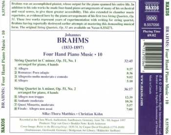 CD Johannes Brahms: Four Hand Piano Music Vol. 10 - String Quartets Op. 51 Nos. 1 & 2