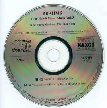CD Johannes Brahms: Four Hand Piano Music Vol. 3 - Sonata in F minor, Variations on a Theme by Joseph Haydn