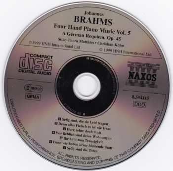 CD Johannes Brahms: Four Hand Piano Music Vol. 5 — A German Requiem, Op. 45