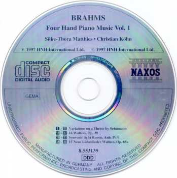 CD Johannes Brahms: Four Hand Piano Music Vol.1, Waltzes-Schumann Variations, Souvenir De La Russie -Neue Liebeslieder Waltzes,  Silke-Thora Matthies, Christian Kohn