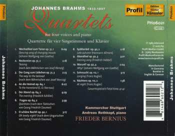 CD Johannes Brahms: Johannes Brahms - Quartets For Four Voices And Piano - Quartette Für Vier Singstimmen Und Klavier