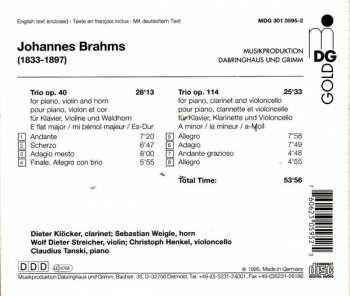CD Johannes Brahms: Horn Trio Op. 40 / Clarinet Trio Op. 114