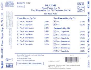 CD Johannes Brahms: Piano Pieces Op. 76, Two Rhapsodies Op. 79, Fantasies, Op. 116