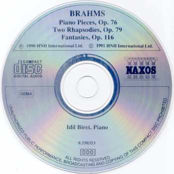 CD Johannes Brahms: Piano Pieces Op. 76, Two Rhapsodies Op. 79, Fantasies, Op. 116