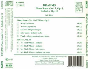 CD Johannes Brahms: Piano Sonata No. 3, Op.5, Ballades, Op.10