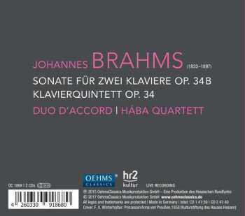 2CD Johannes Brahms: Sonate Für Zwei Klaviere Op. 34b / Klavierquintett Op. 34