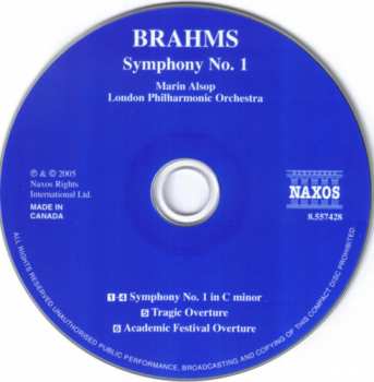CD Johannes Brahms: Symphony No. 1 • Tragic Overture • Academic Festival Overture