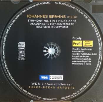 CD Johannes Brahms: Symphony No. 4 / Academic Festival Overture / Tragic Overture