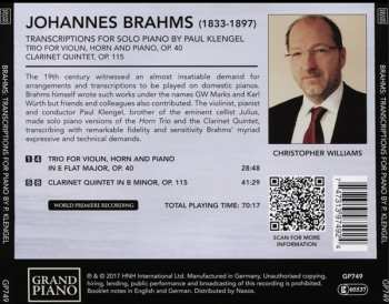 CD Johannes Brahms: Transcriptions For Solo Piano By Paul Klengel; Trio For Violin, Horn And Piano; Clarinet Quintet