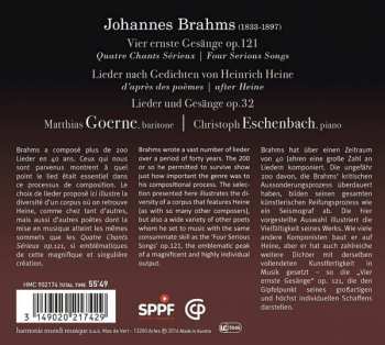 CD Johannes Brahms: Vier Ernste Gesänge / Lieder Und Gesänge Op.32