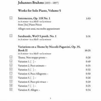 CD Johannes Brahms: Works For Solo Piano, Volume Five