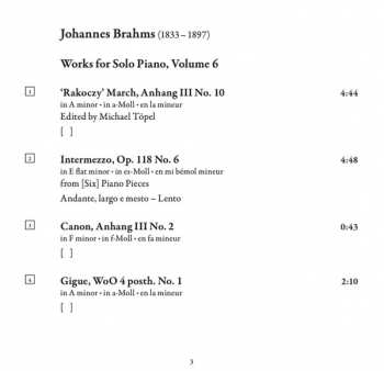 CD Johannes Brahms: Works For Solo Piano Volume Six