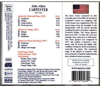 CD John Alden Carpenter: Sonata For Violin And Piano, String Quartet, Piano Quintet