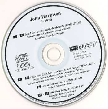 CD Scott Yoo: The Music Of John Harbison, Volume 1