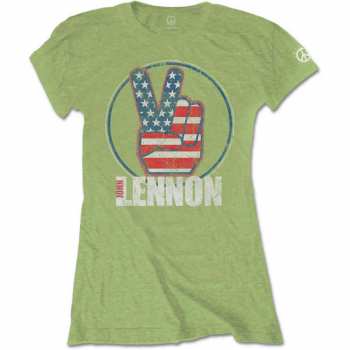 Merch John Lennon: Dames T-shirt Peace Fingers Us Flag 