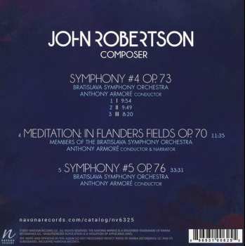 CD Bratislava Symphony Orchestra: Symphonies No. 4 & 5 Meditation: In Flanders Fields