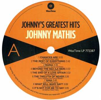 LP Johnny Mathis: Johnny's Greatest Hits LTD