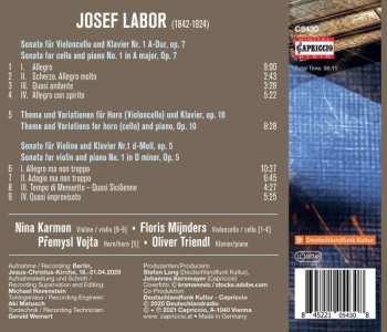CD Josef Labor: Violin Sonata Op. 5; Cello Sonata Op. 7; Theme And Variations Op. 10