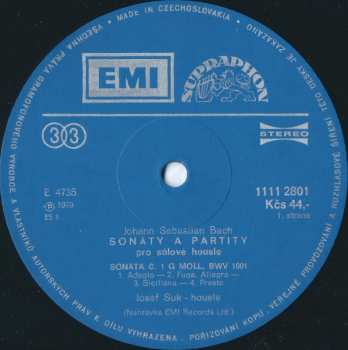 3LP Josef Suk: Sonáty A Partity Pro Sólové Housle