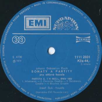 3LP Josef Suk: Sonáty A Partity Pro Sólové Housle