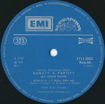 3LP Josef Suk: Sonáty A Partity Pro Sólové Housle