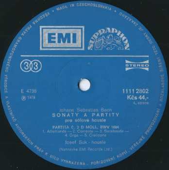 3LP Josef Suk: Sonáty A Partity Pro Sólové Housle