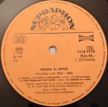 LP Josef Zíma: Praha Si Zpívá (Písničky Z Let 1955-1965)