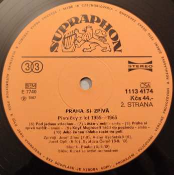 LP Josef Zíma: Praha Si Zpívá (Písničky Z Let 1955-1965)