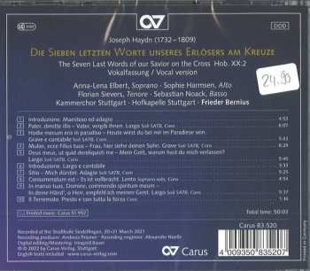 CD Joseph Haydn: Die Sieben Letzten Worte Unseres Erlösers Am Kreuze (Vokalfassung = Vocal Version)