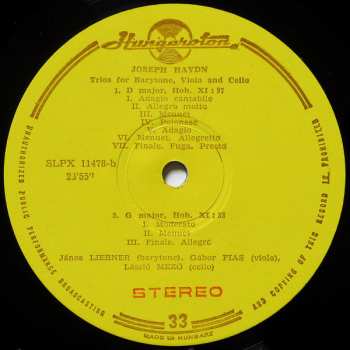 LP Joseph Haydn: Five Trios For Barytone, Viola And Cello