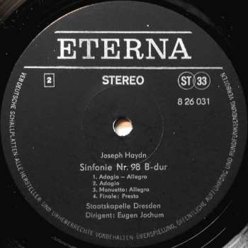 LP Staatskapelle Dresden: Sinfonie Nr. 95 C-Moll / Sinfonie Nr. 98 B-Dur