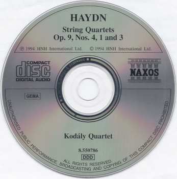 CD Joseph Haydn: String Quartets Op. 9, Nos. 1, 3 And 4