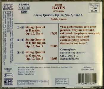 CD Joseph Haydn: String Quartets Op.17, Nos. 3, 5 And 6