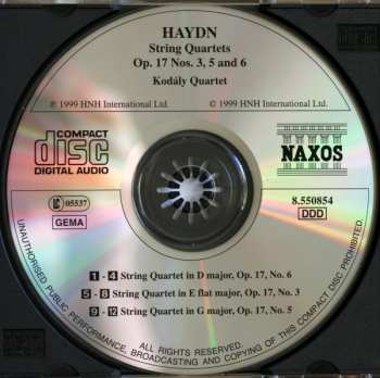 CD Joseph Haydn: String Quartets Op.17, Nos. 3, 5 And 6