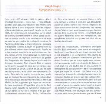 CD Joseph Haydn: Symphonies Nos. 6 · 7· 8 Le Matin · Le Midi · Le Soir