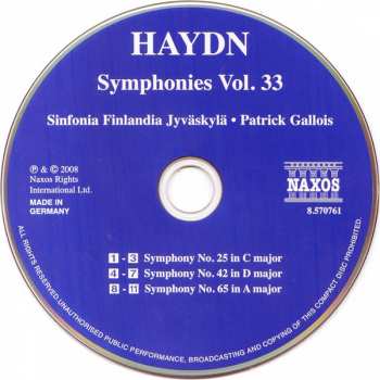 CD Joseph Haydn: Symphonies Vol. 33 - Symphonies Nos. 25, 42 And 65